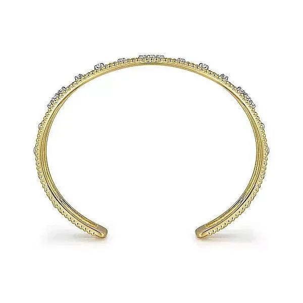 14K White and Yellow Gold Diamond Bujukan Cuff Bangle Image 3 Texas Gold Connection greenville, TX