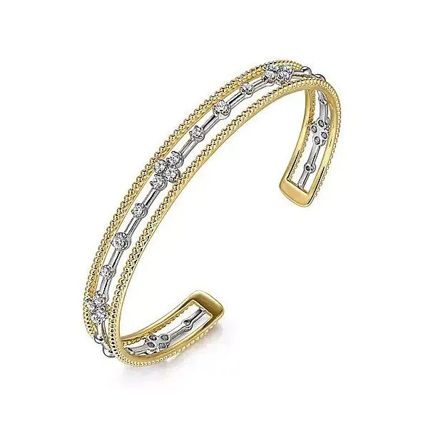 14K White and Yellow Gold Diamond Bujukan Cuff Bangle Image 2 Texas Gold Connection greenville, TX
