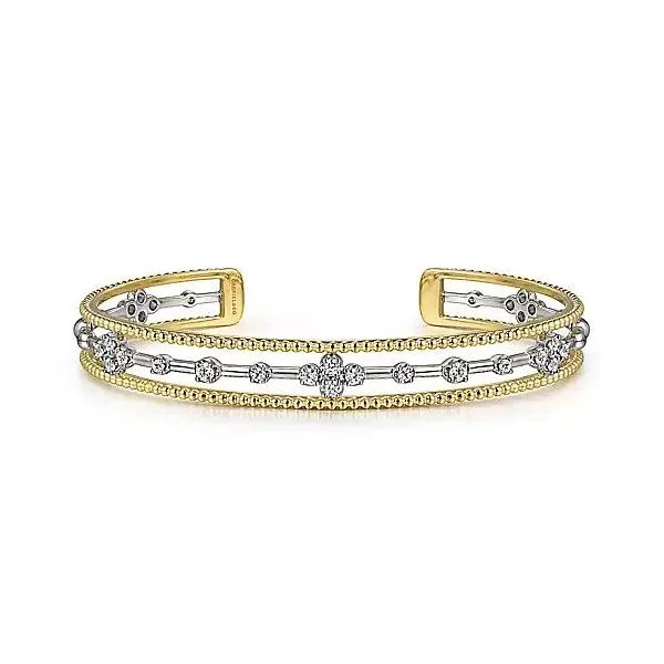 14K White and Yellow Gold Diamond Bujukan Cuff Bangle Texas Gold Connection greenville, TX