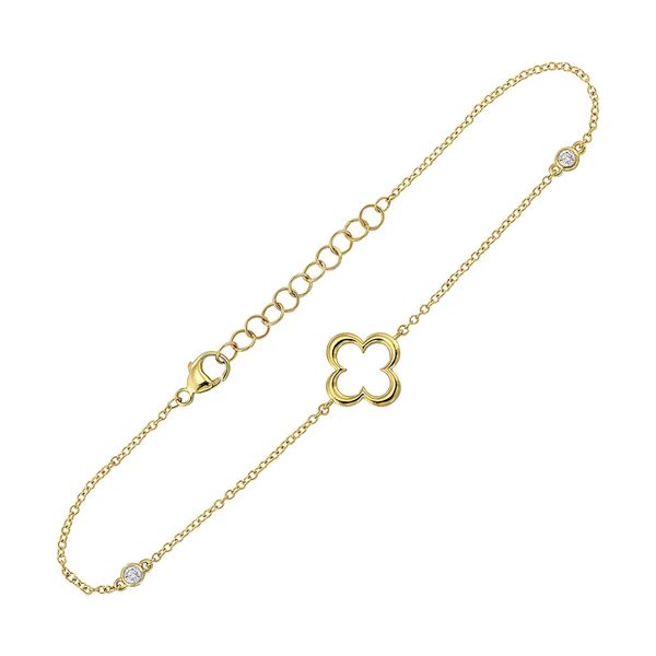 14K Yellow Gold 1/20 ct. tw. Diamond Station Clover Chain Bracelet Texas Gold Connection greenville, TX