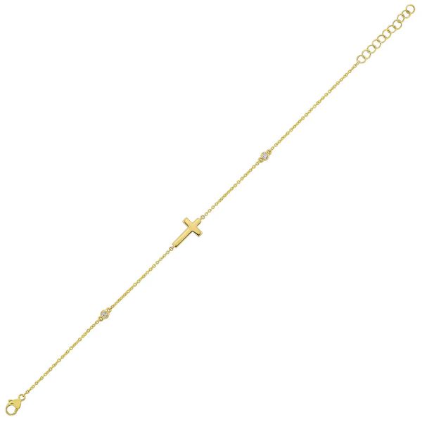 14K Yellow Gold 1/20 ct. Diamond Station Cross Chain Bracelet Texas Gold Connection greenville, TX