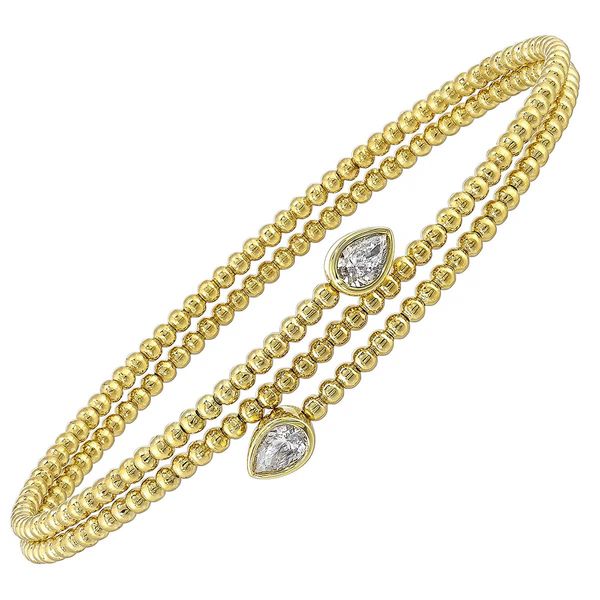 14K Yellow Gold 3/8 ctw Pear Cut Diamond Bezel Bead Wrap Bangle Texas Gold Connection greenville, TX