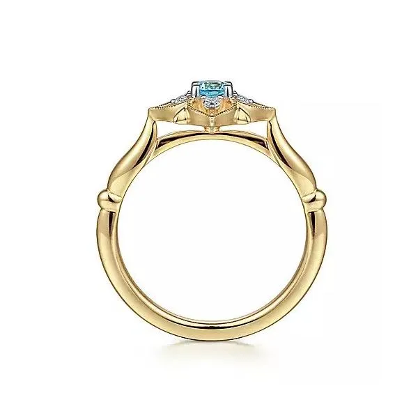 Gabriel Fashion 14K Yellow Gold Swiss Blue Topaz and Diamond Floral Ring Image 2 Texas Gold Connection Greenville, TX