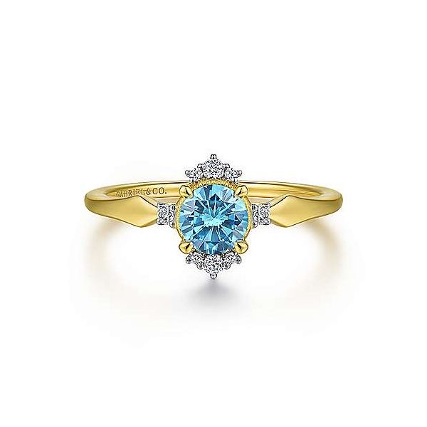 14K Yellow Gold Swiss Blue Topaz and Diamond Floral Ring Texas Gold Connection Greenville, TX