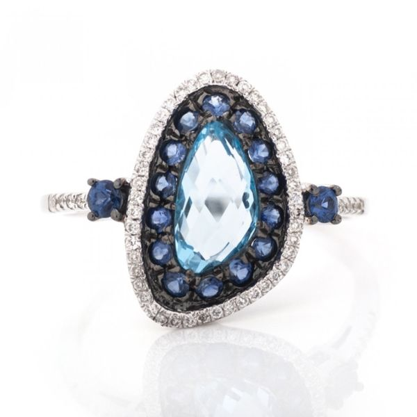 Lady's White 14K Fashion Ring Size 7 With 1.00Tw Fantasy Cut Blue Topazs, 0.43Tw Round Sapphires And 0.13 Twt Other Stones Texas Gold Connection Greenville, TX