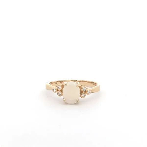 14K Yellow Gold Contemporary Opal and Diamond Ring Image 2 Texas Gold Connection Greenville, TX