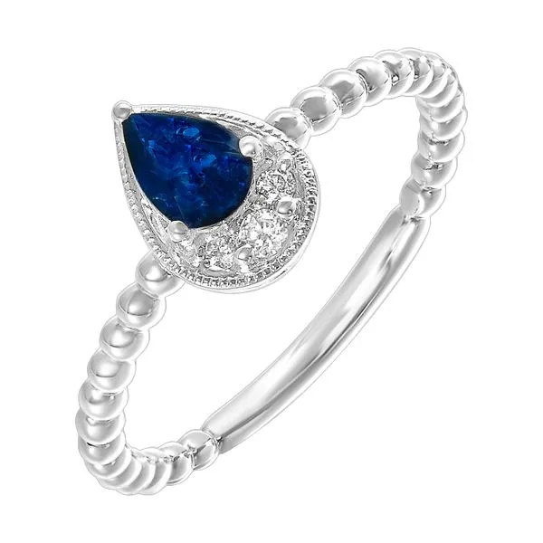 Lady's White 14K Fashion Ring With One 0.50Ct Pear Sapphire And 0.05Tw Round Diamonds Texas Gold Connection greenville, TX