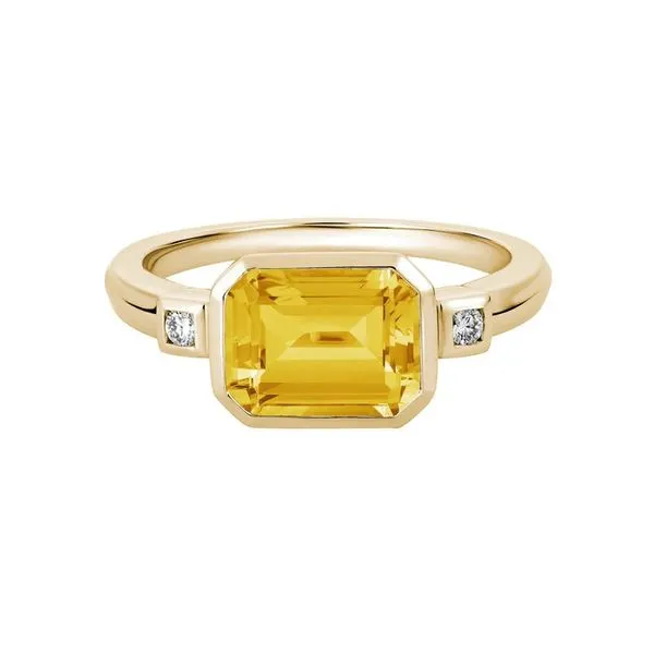 14K Yellow Gold 3 Stone Ring With 1.55Ct Emerald Cut Citrine And 0.05Tw Diamonds Texas Gold Connection greenville, TX