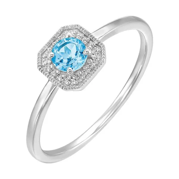 Lady's White 10K Fashion Ring With 0.50Ct Blue Topaz And 0.08Twt Diamonds Texas Gold Connection greenville, TX