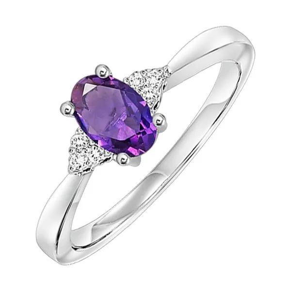 Lady's White 10K Fashion Ring With One 0.375Ct Amethyst And 0.04Tw Diamonds Texas Gold Connection greenville, TX