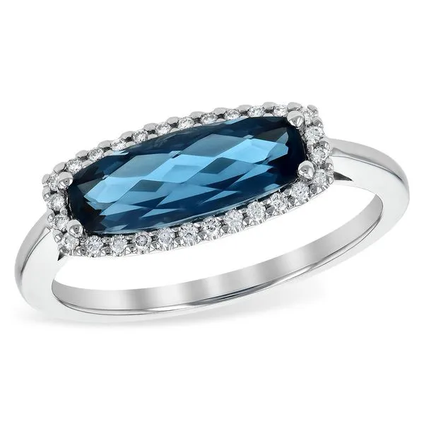 14K White Gold London Blue Topaz Ring With Diamond Halo Texas Gold Connection greenville, TX