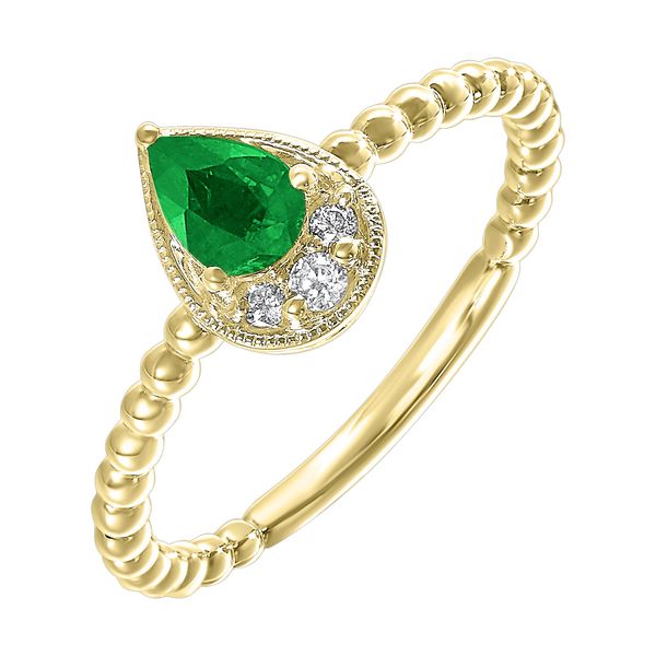 Lady's Yellow 14K Fashion Ring With One 0.50Ct Pear Emerald And 0.05Tw Round Diamonds Texas Gold Connection greenville, TX