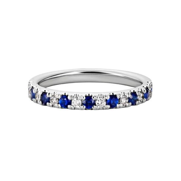 14K White Gold 0.39ct Blue Sapphire and .13ct Diamond Stackable Band Texas Gold Connection greenville, TX