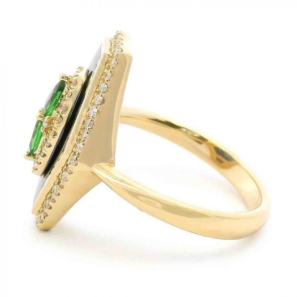 14K Yellow Gold Abalone Shell Ring with 0.35Ct Tsavorite and a 0.25Tw Diamond Halo Image 2 Texas Gold Connection greenville, TX