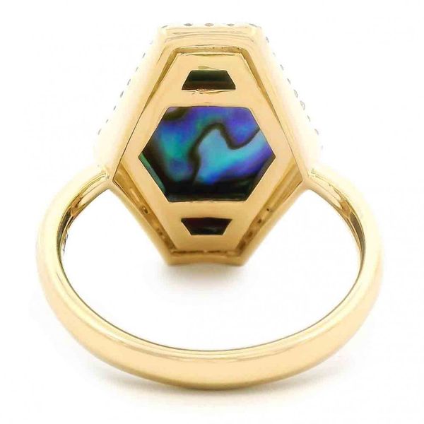 14K Yellow Gold Abalone Shell Ring with 0.35Ct Tsavorite and a 0.25Tw Diamond Halo Image 3 Texas Gold Connection greenville, TX