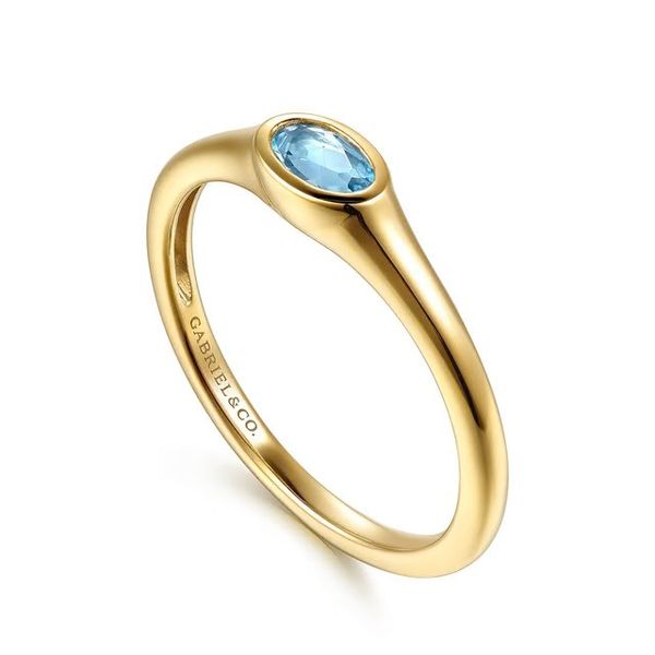 Lady's Yellow 14K Fashion Ring Size 6.5 With 0.27Twt Oval Blue Topaz Image 2 Texas Gold Connection greenville, TX