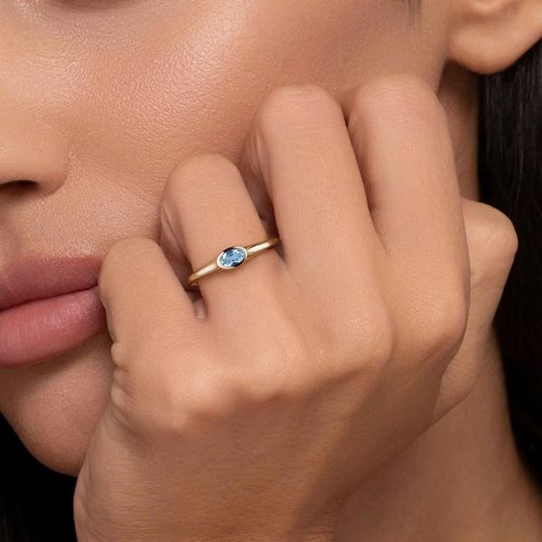 Lady's Yellow 14K Fashion Ring Size 6.5 With 0.27Twt Oval Blue Topaz Image 3 Texas Gold Connection greenville, TX