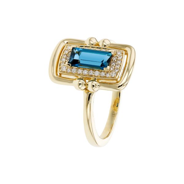 Yellow 14K Fashion Ring With One 0.84Ct Blue Topaz And 0.12Twt Diamonds Image 2 Texas Gold Connection greenville, TX
