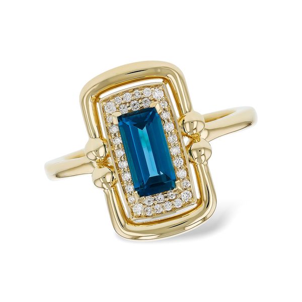 Yellow 14K Fashion Ring With One 0.84Ct Blue Topaz And 0.12Twt Diamonds Texas Gold Connection greenville, TX