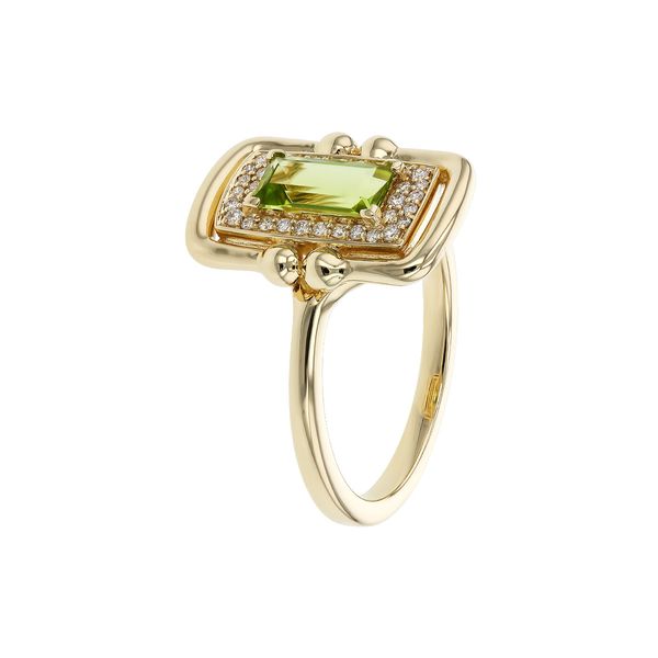 Lady's Yellow 14K Ring With One 0.72Ct Cushion Peridot And 0.12Tw Diamonds Image 2 Texas Gold Connection greenville, TX