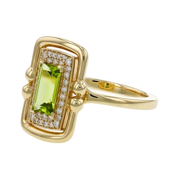 Lady's Yellow 14K Ring With One 0.72Ct Cushion Peridot And 0.12Tw Diamonds Image 3 Texas Gold Connection greenville, TX