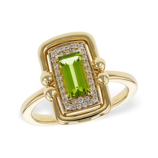 Lady's Yellow 14K Ring With One 0.72Ct Cushion Peridot And 0.12Tw Diamonds Texas Gold Connection greenville, TX