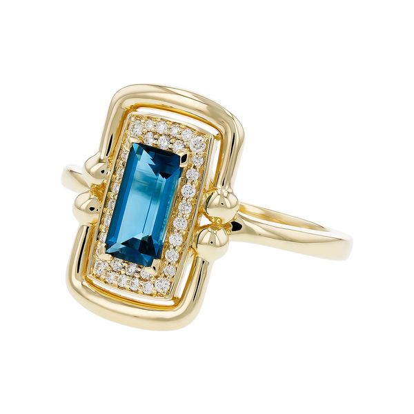 Yellow 14K Fashion Ring With One 0.84Ct Blue Topaz And 0.12Twt Diamonds Image 3 Texas Gold Connection greenville, TX