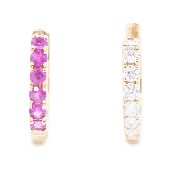 Lady's Yellow 14K Hoop Earrings With 0.29Tw Round Rubys And 0.2Tw Round Diamonds Texas Gold Connection Greenville, TX