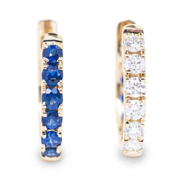 Lady's Yellow 14K Hoop Earrings With 0.27Tw Round Sapphires And 0.2Tw Round Diamonds Texas Gold Connection Greenville, TX