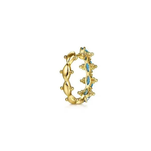 14K Yellow Gold Bujukan Blue Topaz Huggie Earrings Image 3 Texas Gold Connection Greenville, TX