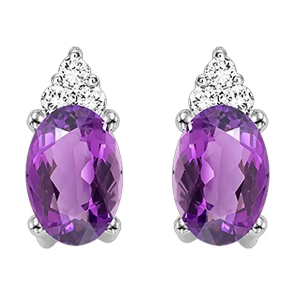 Lady's White 10K Stud Earrings With 2 0.375Tw Amethysts And 0.04Tw Diamonds Texas Gold Connection greenville, TX