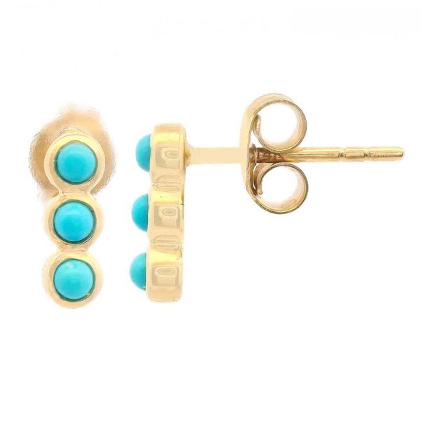 14K Yellow Gold 3 Stone Bezel Set 0.25Ct Turquoise Stud Earrings Image 2 Texas Gold Connection greenville, TX