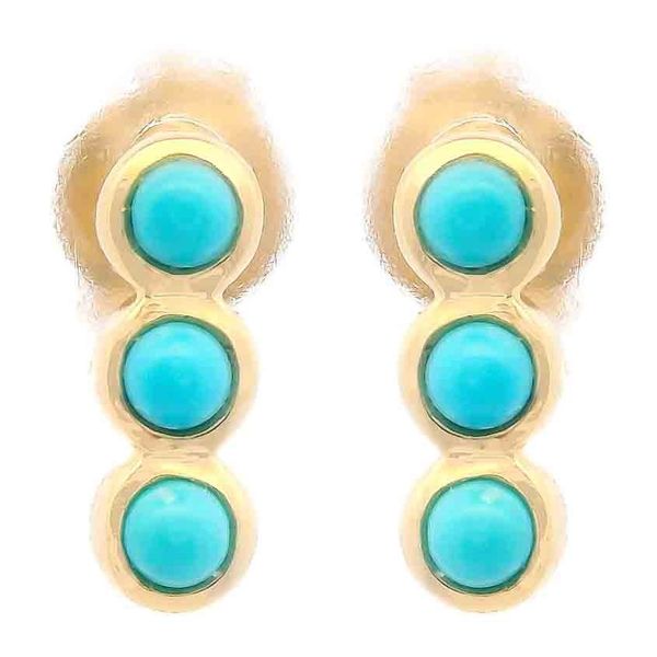 14K Yellow Gold 3 Stone Bezel Set 0.25Ct Turquoise Stud Earrings Texas Gold Connection greenville, TX