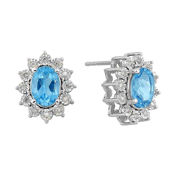 Lady's White Sterling Silver Earrings With 2.00Tw Blue Topazs And 0.10Tw Diamonds Texas Gold Connection greenville, TX