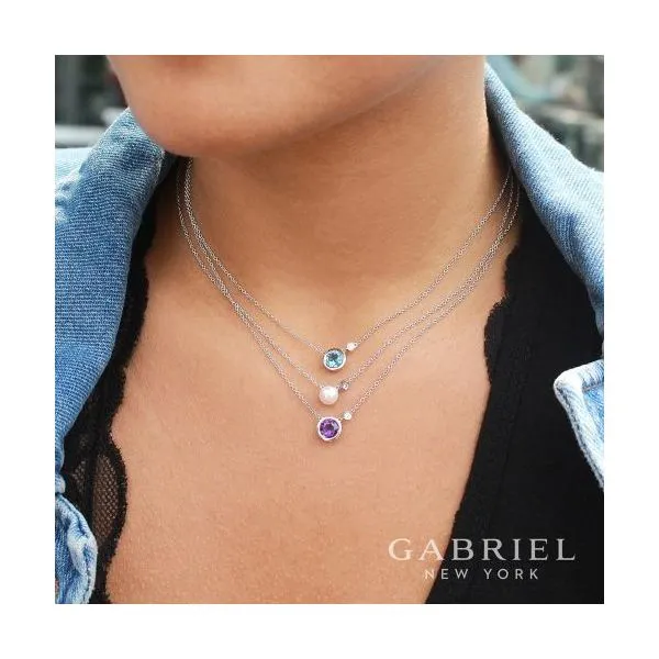 925 Sterling Silver Amethyst and Diamond Pendant Necklace W/Bezel Set Image 3 Texas Gold Connection Greenville, TX