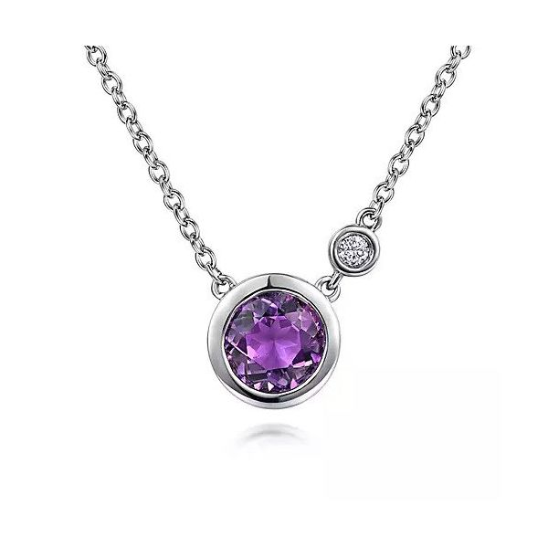 925 Sterling Silver Amethyst and Diamond Pendant Necklace W/Bezel Set Texas Gold Connection Greenville, TX