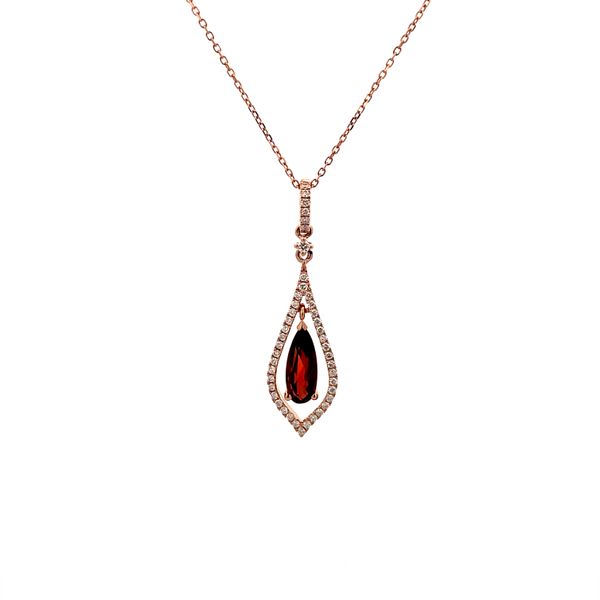 14K Rose Gold Garnet and Diamond Necklace Texas Gold Connection greenville, TX