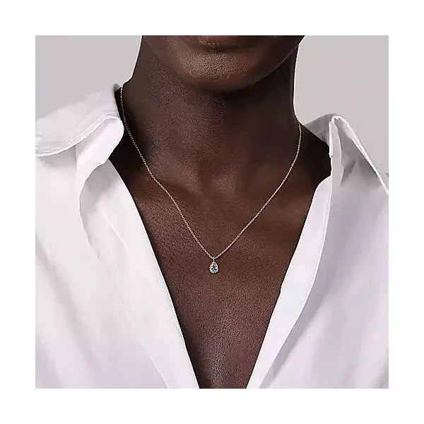 14K Yellow Gold London Blue Topaz Bujukan Pear Shape Pendant Necklace Image 3 Texas Gold Connection Greenville, TX