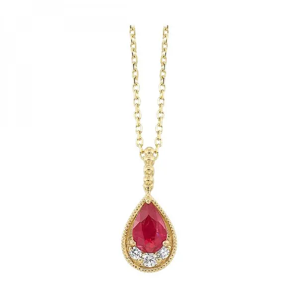 Lady's Yellow 14K Necklace Length 18 With One 0.50Ct Pear Ruby And 0.05Tw Round Diamonds Texas Gold Connection Greenville, TX