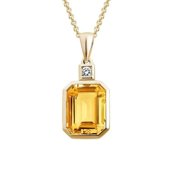 14K Yellow Gold Necklace With 1.90Ct Emerald Cut Citrine and 0.03Tw Diamond Texas Gold Connection Greenville, TX