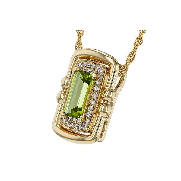 14K Yellow Gold Peridot Necklace With Diamond Halo