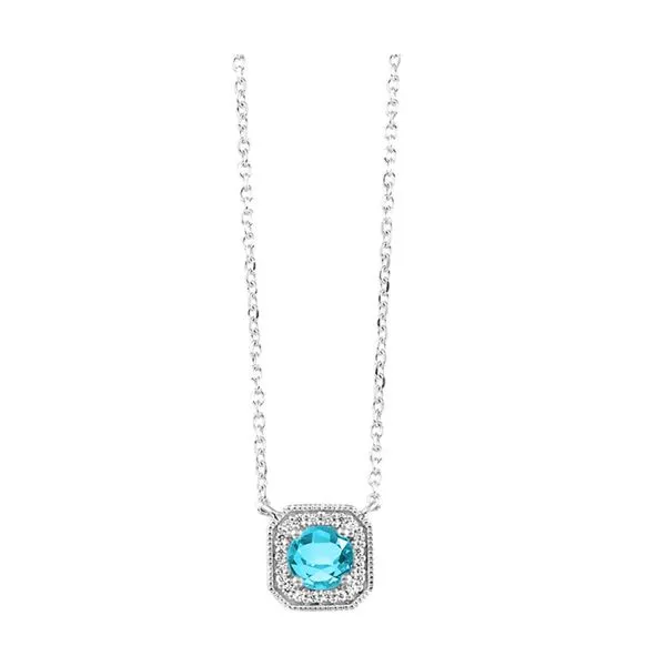 Lady's White 10K Necklace With 0.62Ct Blue Topaz And 0.06Twt Diamonds Texas Gold Connection greenville, TX