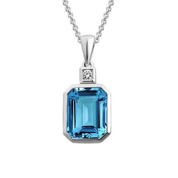 14K White Gold 2.57Ct Emerald Cut Blue Topaz And 0.03Tw Diamond Necklace Texas Gold Connection greenville, TX