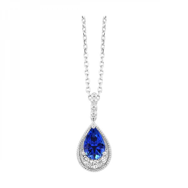 Lady's White 14K Necklace Length 18 With One 0.50Ct Pear Sapphire And 0.05Tw Diamonds Texas Gold Connection greenville, TX