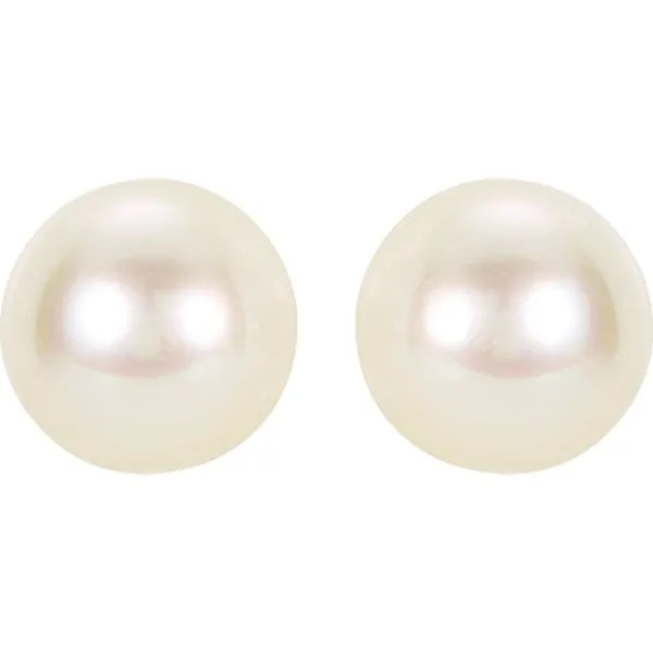 14K White 8 mm Cultured White Akoya Pearl Earrings Image 2 Texas Gold Connection Greenville, TX