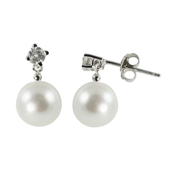 Lady's 14K White Gold 8mm Pearl Drop Earrings Texas Gold Connection greenville, TX