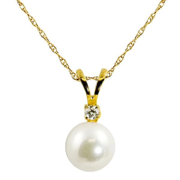 14K Yellow Gold 6-6.5mm Akoya Pearl and Diamond Pendant Texas Gold Connection greenville, TX