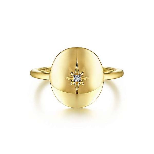 14K Yellow Gold Oval Medallion Ring with Diamond Star Center Texas Gold Connection Greenville, TX