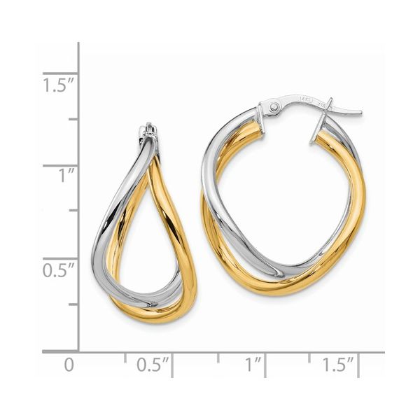 14K Yellow / White Gold Twisted Hoop Earrings Image 3 Texas Gold Connection Greenville, TX