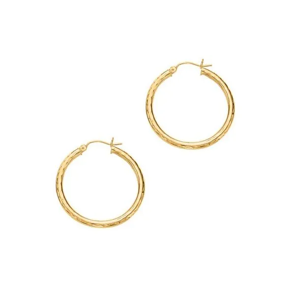 14K Yellow Gold 3mm Diamond Cut Hoop Earring Texas Gold Connection Greenville, TX